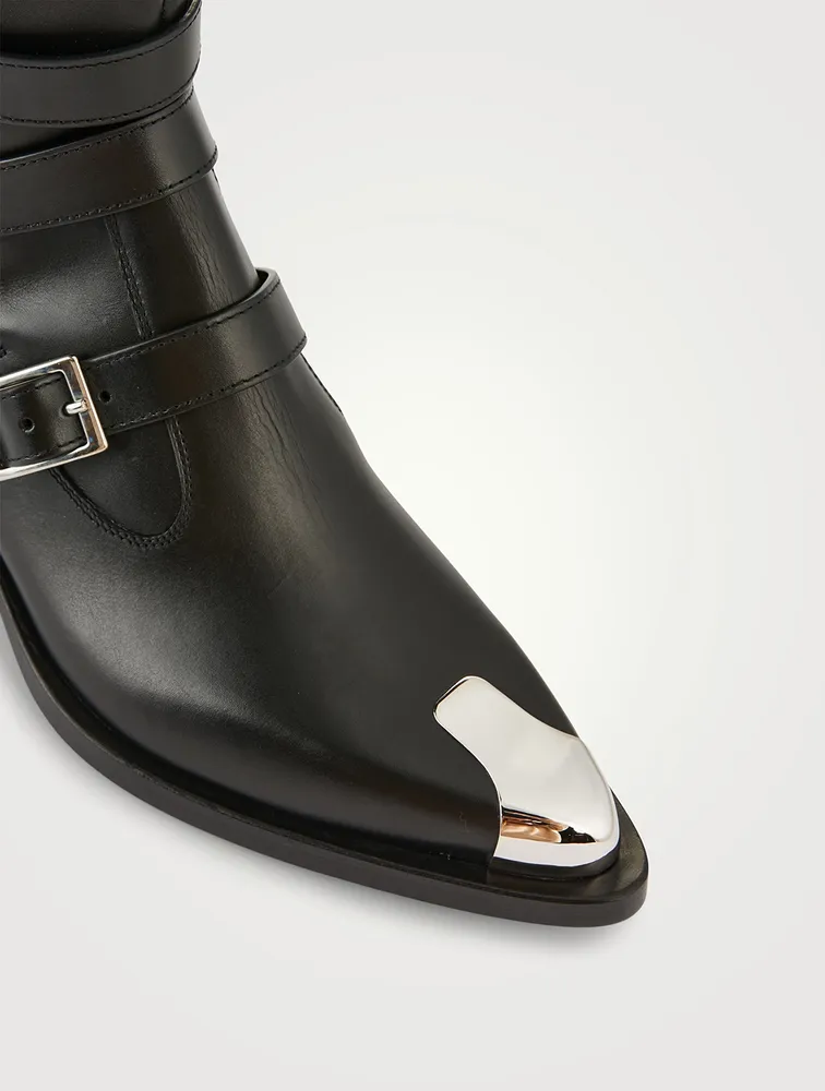 Punk Leather Boots With Triple Strap