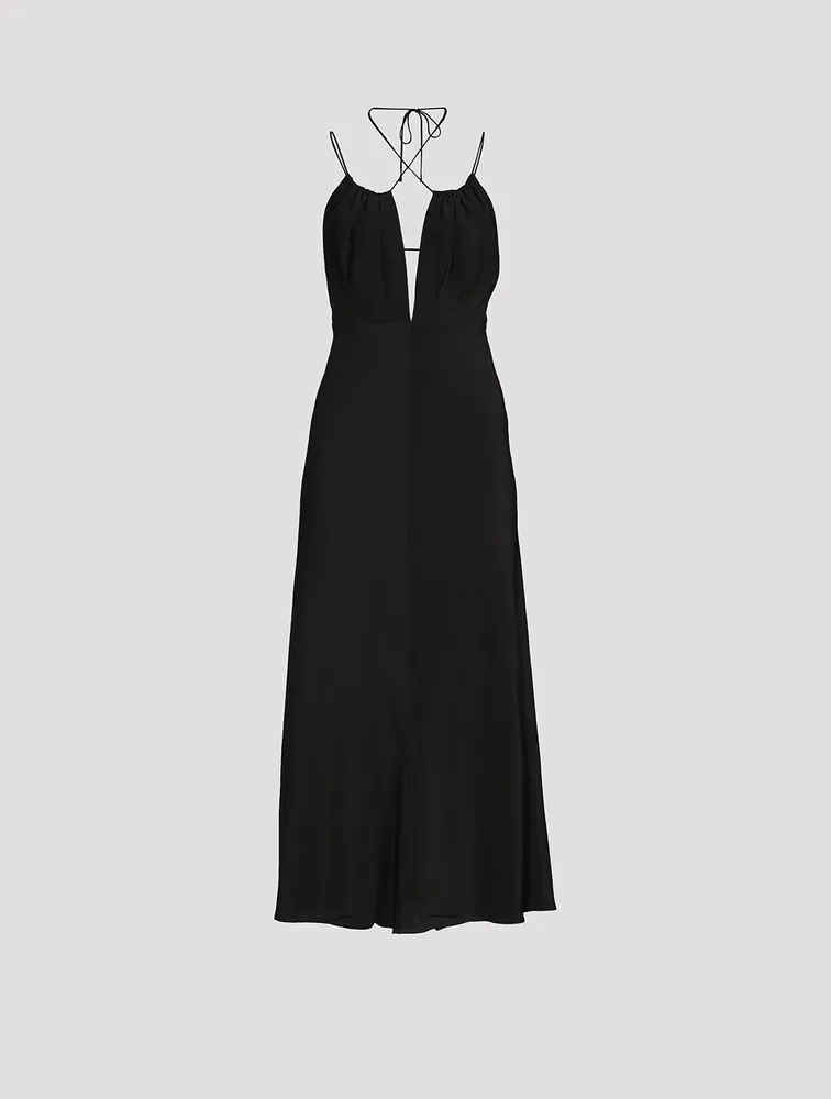 Gathered Halterneck Silk Maxi Dress