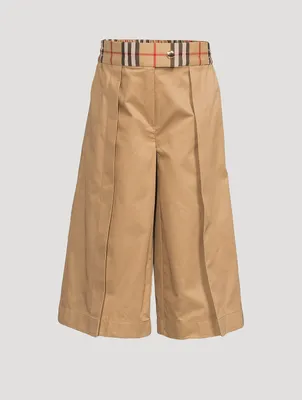 Cotton Wide-Leg Pants With Check
