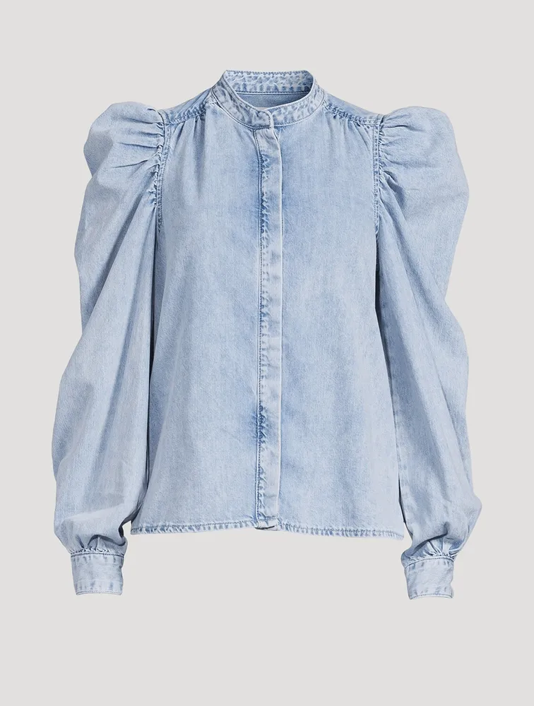 Gillian Puff-Sleeve Denim Blouse