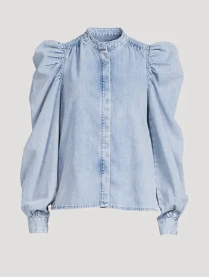 Gillian Puff-Sleeve Denim Blouse