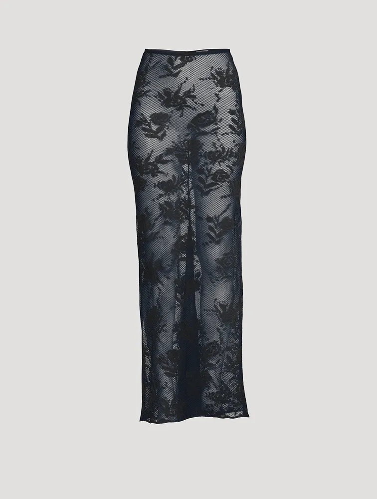 Sheer Floral Lace Maxi Skirt