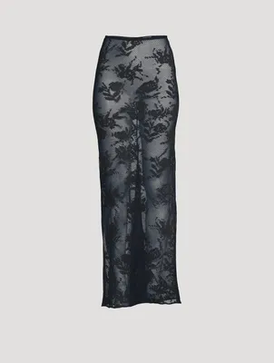 Sheer Floral Lace Maxi Skirt