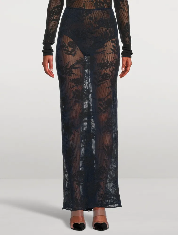Sheer Floral Lace Maxi Skirt