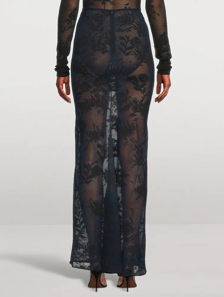 Sheer Floral Lace Maxi Skirt