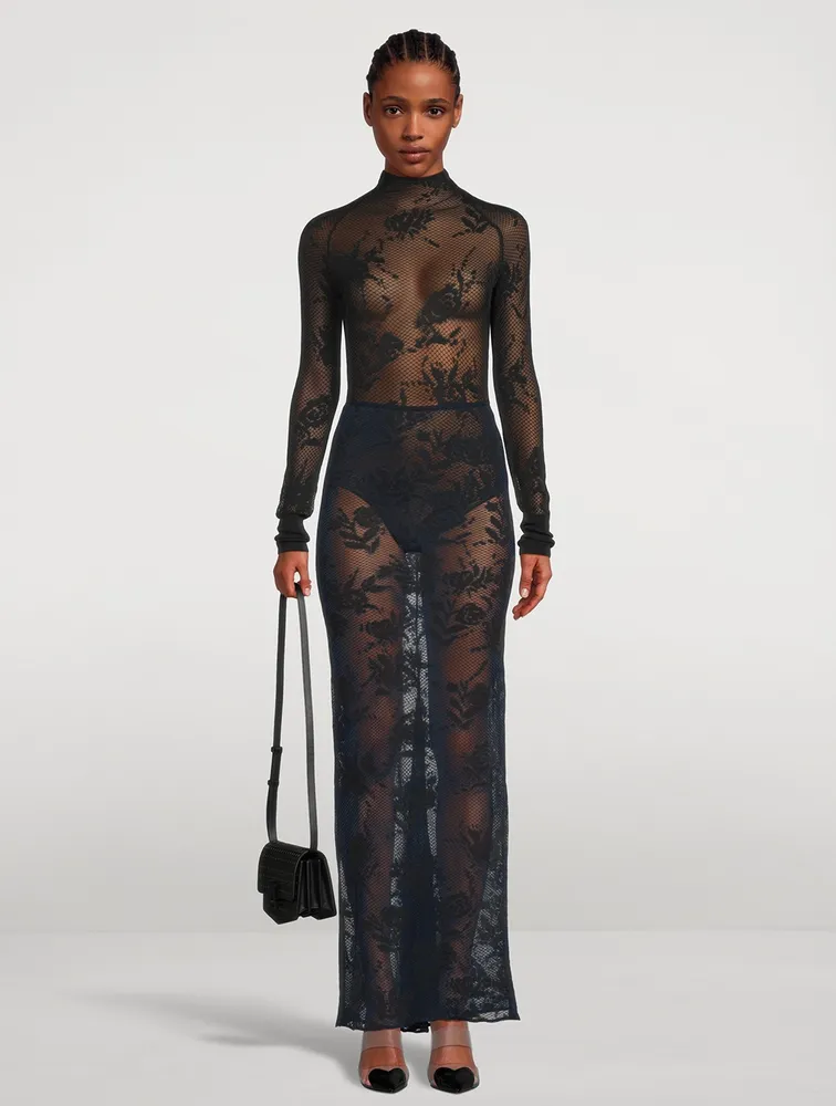 Sheer Floral Lace Maxi Skirt