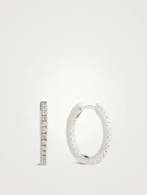18K White Gold Oval Diamond Hoop Earrings