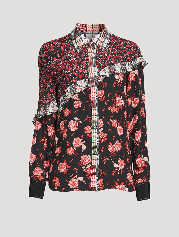 Floral Collage Ruffled Shirt