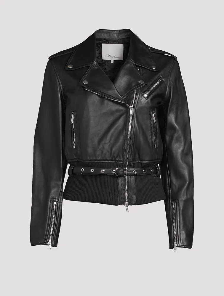Belted Leather Biker Jacket