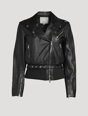 Belted Leather Biker Jacket