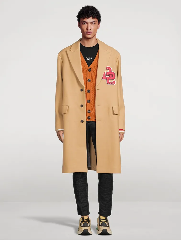 Wool-Blend Varsity Long Coat