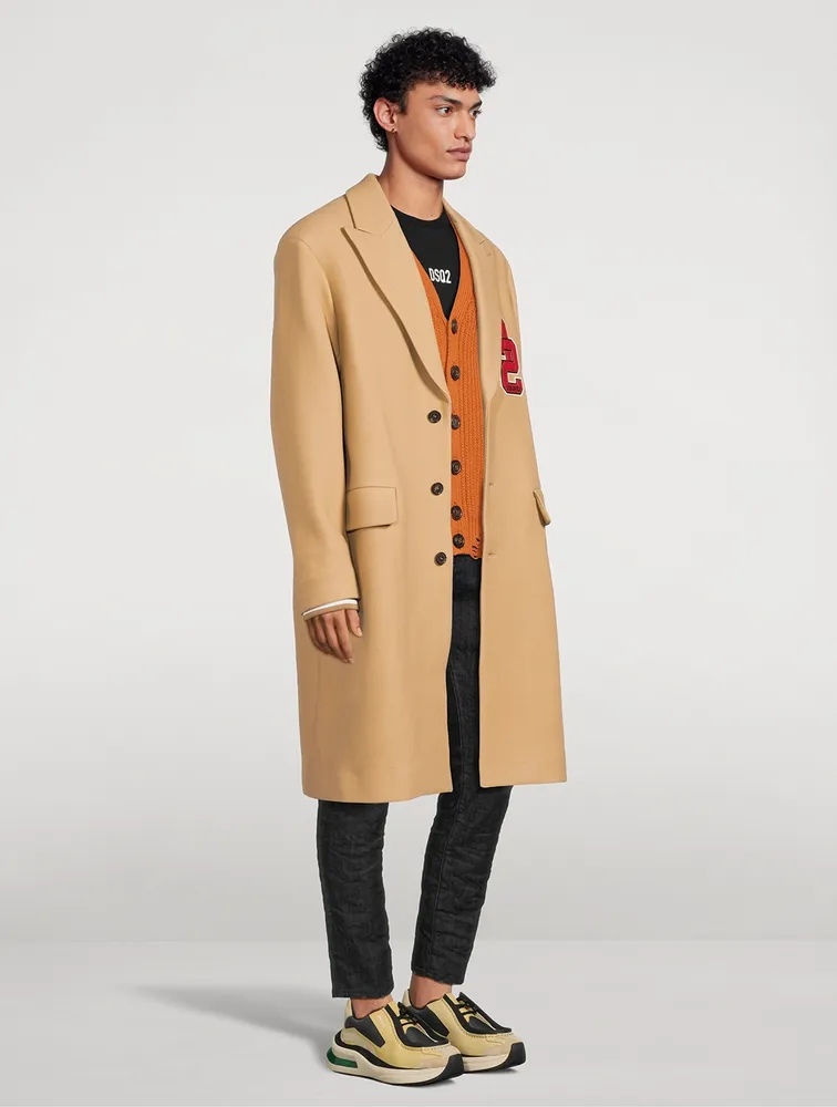 Wool-Blend Varsity Long Coat