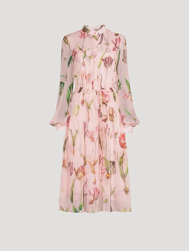 Silk Chiffon Shirt Dress Tulip Mania Print