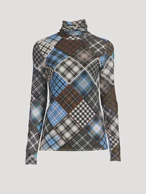 Mesh Turtleneck Check Print