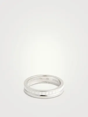 Small Quatre Double 18K White Gold Wedding Band With Hyceram