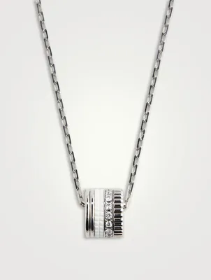 L Quatre Double White Edition 18K White Gold Pendant Necklace With White Hyceram And Diamonds