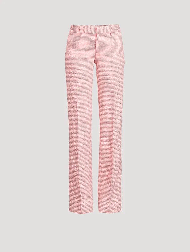 Sequin Tweed Straight-Leg Trousers