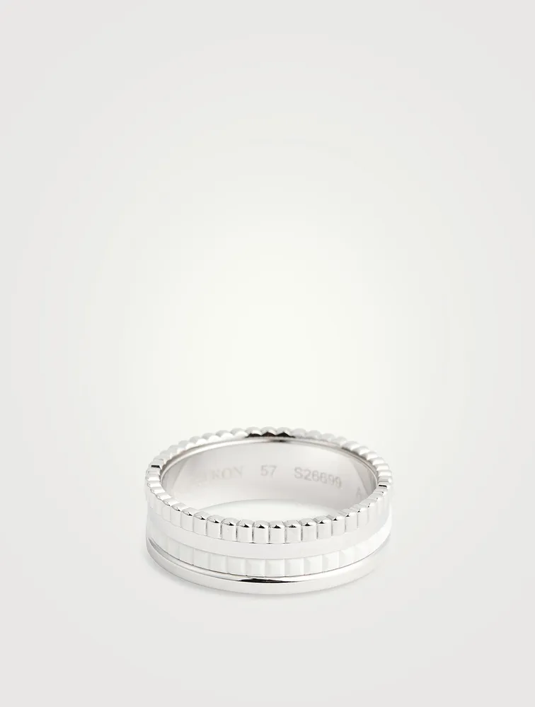 Small Quatre Double White Edition 18K Gold Ring With Hyceram