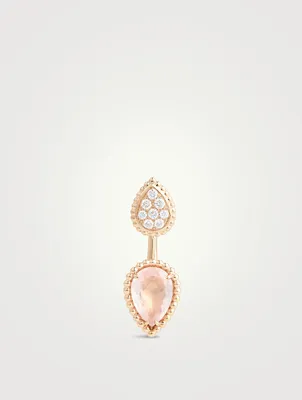XS And S Motif Serpent Bohème 18K Rose Gold Single Stud Earring With Pink Quartz And Diamonds