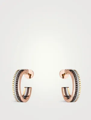 XS Motif Quatre Classique 18K Gold Hoop Earrings With Brown PVD And Diamonds