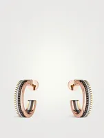 XS Motif Quatre Classique 18K Gold Hoop Earrings With Brown PVD And Diamonds