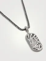 Carved Chain Inlay Pendant Necklace With Mother-Of-Pearl And Black Sapphire
