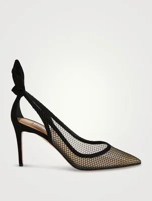 Bow Tie Mesh Suede Pumps