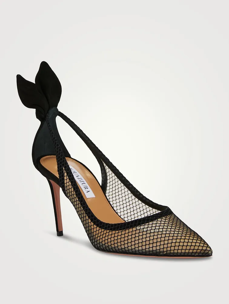 Bow Tie Mesh Suede Pumps