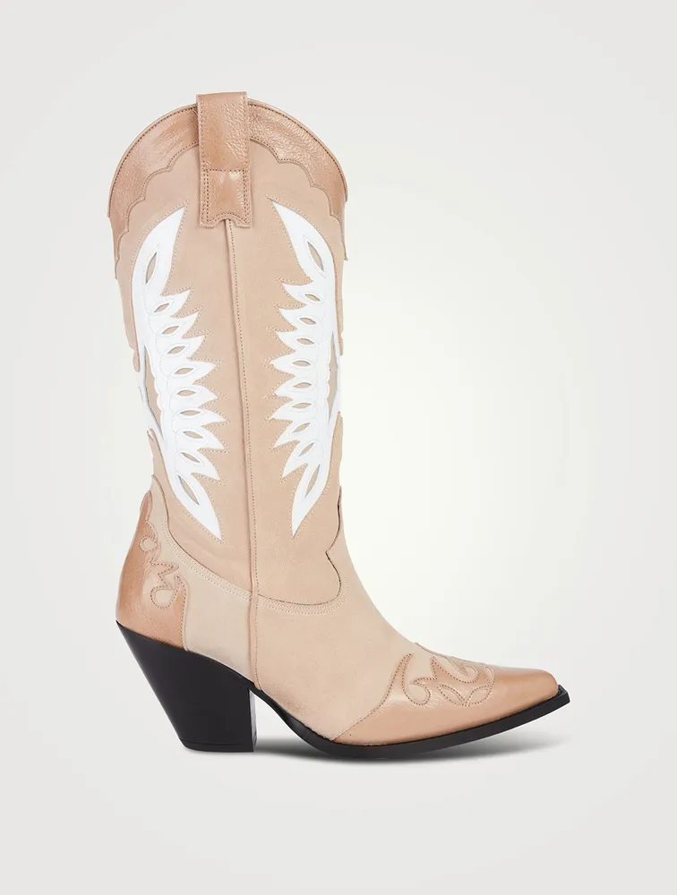 Suede And Leather Knee-High Western Boots