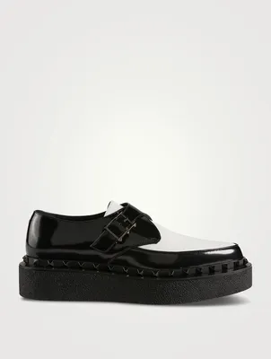 Rockstud Leather Monk Strap Shoes