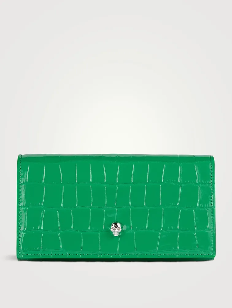 Skull Croc-Embossed Leather Wallet