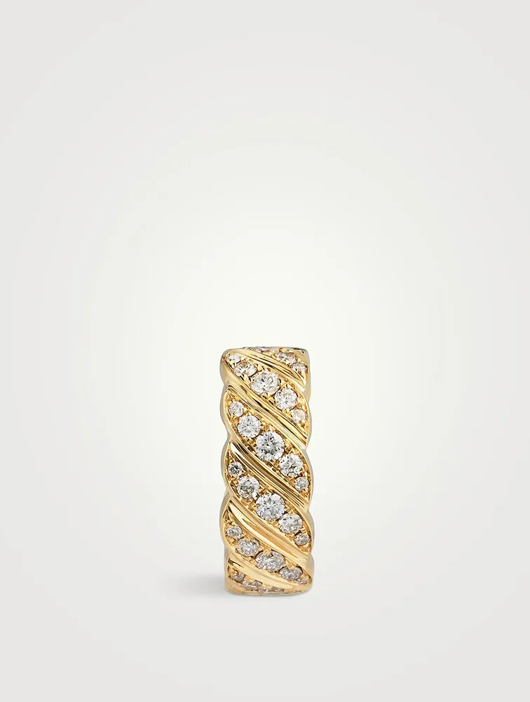 18K Gold Wide Braid Ear Cuff With Diamonds