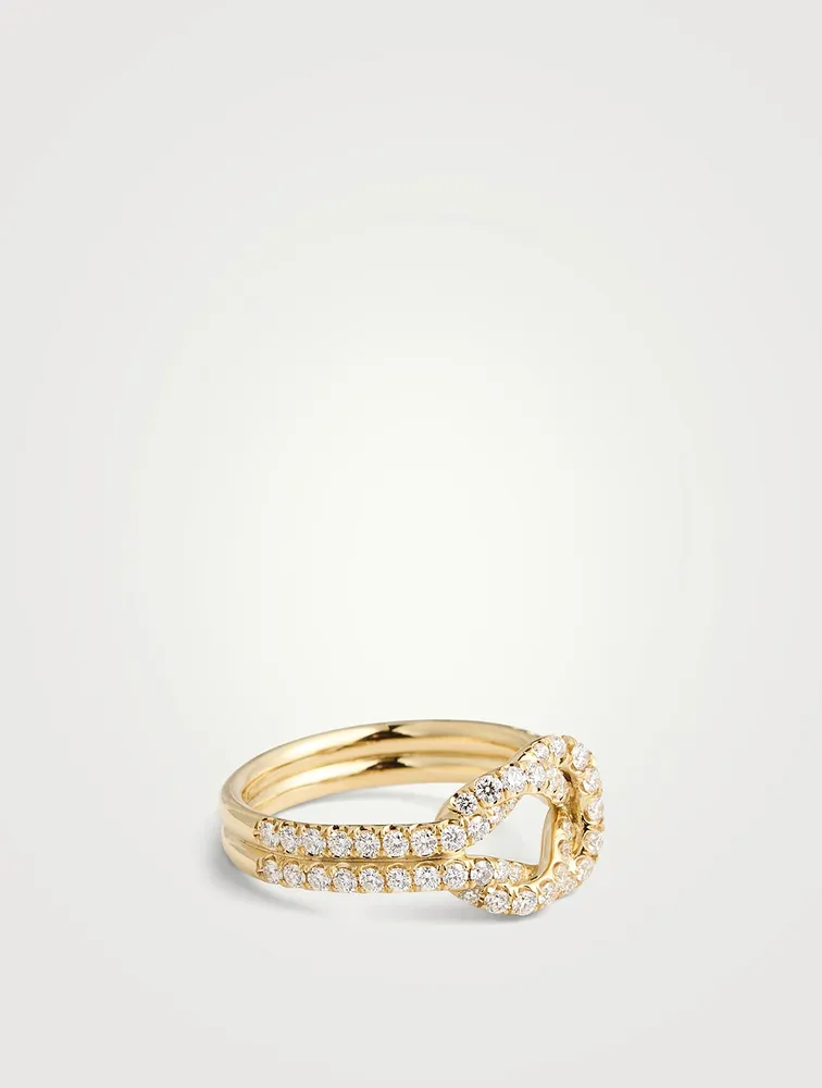 18K Gold Knot Ring With Diamonds