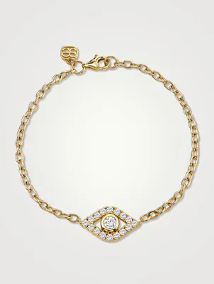 Extra Large 14K Gold Bezel Evil Eye Bracelet With Diamonds