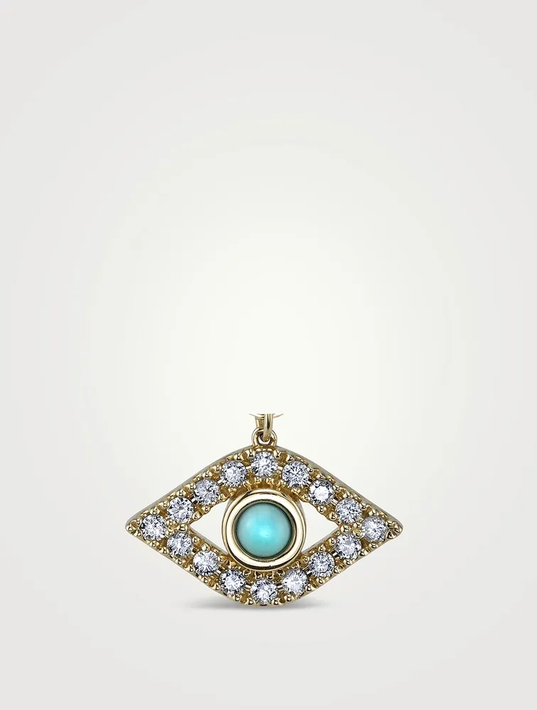 14K Gold Evil Eye Charm With Diamonds And Turquoise