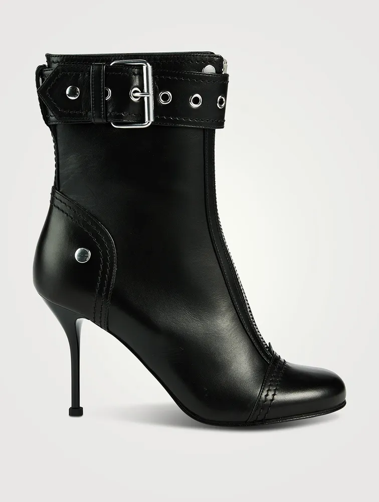 Buckle Leather Ankle Boots