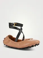 Bubble Leather Ballet Flats With Ankle Strap