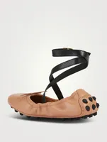 Bubble Leather Ballet Flats With Ankle Strap