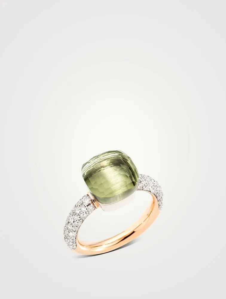 Nudo Classic 18K White And Rose Gold Ring With Prasiolite Diamonds
