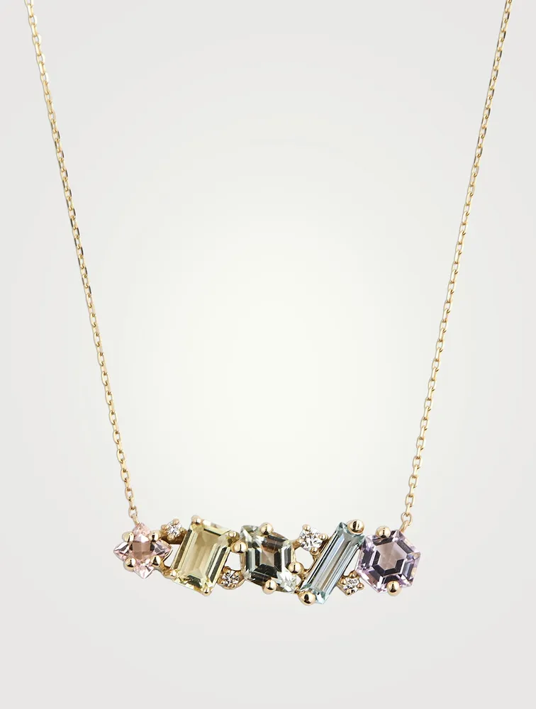 Gold Zigzag Bar Necklace With Diamonds