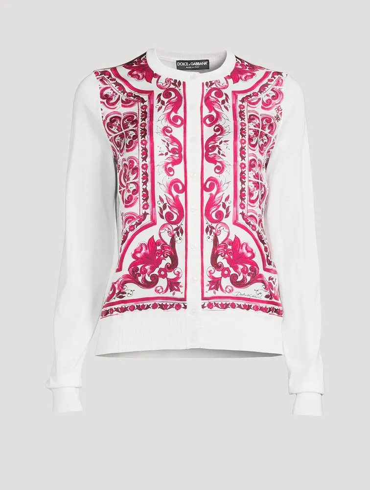 Silk And Twill Cardigan Majolica Print