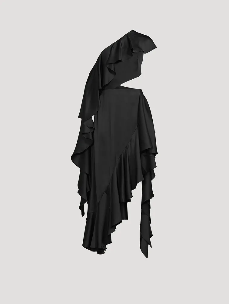 Asymmetric Ruffled Silk Dress