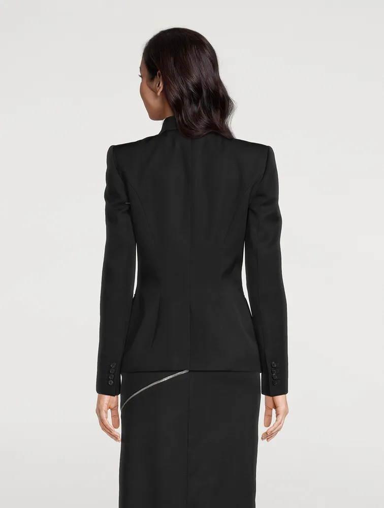 Zippered-Trimmed Wool Blazer