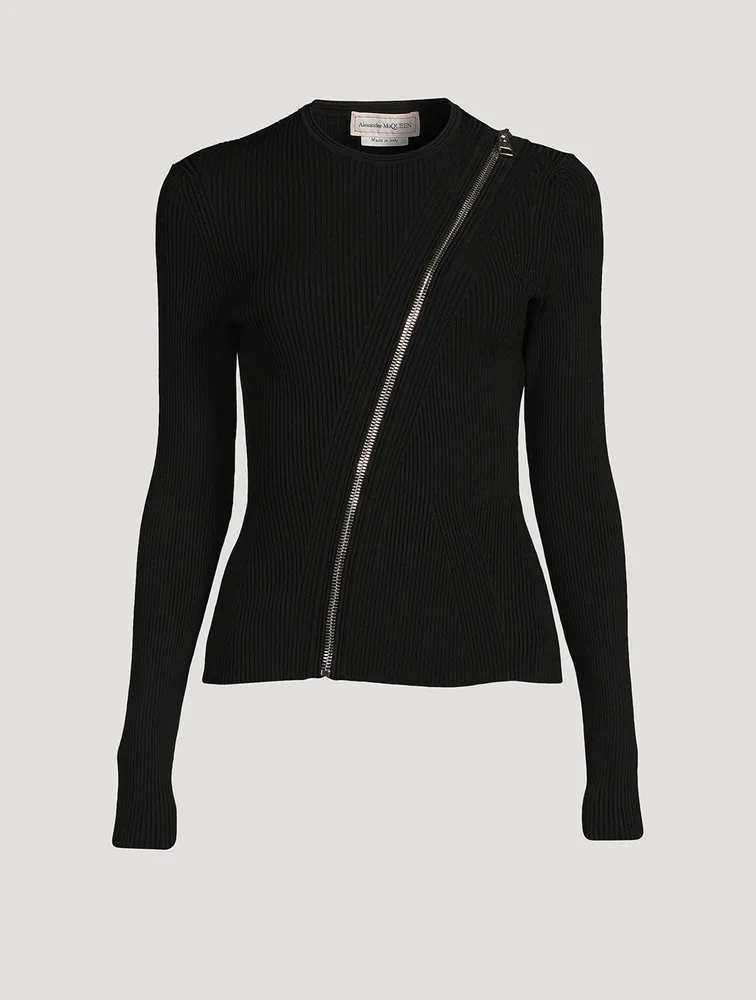 Slashed Knit Long-Sleeve Top
