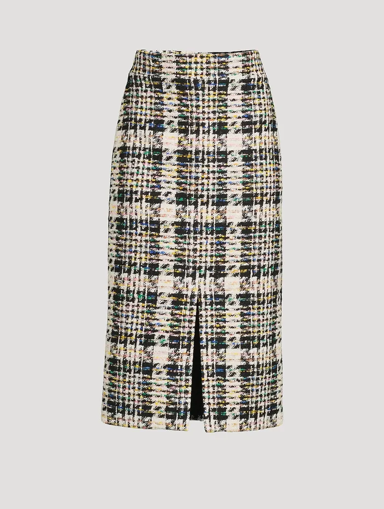 Slashed Tweed Pencil Skirt
