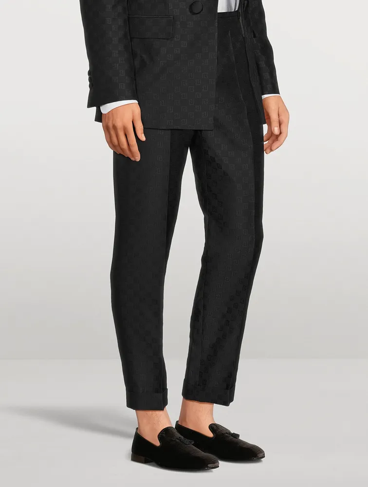 Mini Monogram Jacquard Wool Straight-Leg Pants