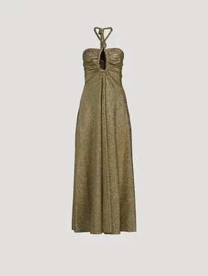 Metallic Jersey Halter Long Dress