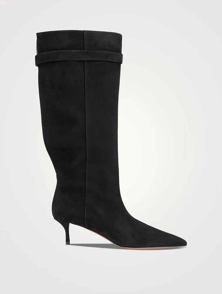V-Back Suede Knee-High Boots