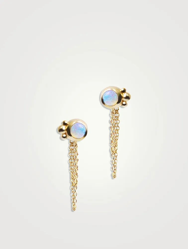 Bonheur 14K Gold Chain Earrings With Australian Opal