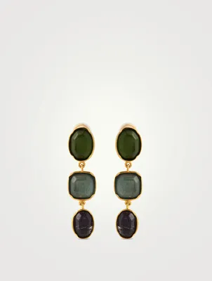 Cabochons Triple Drop Rock Crystal Earrings
